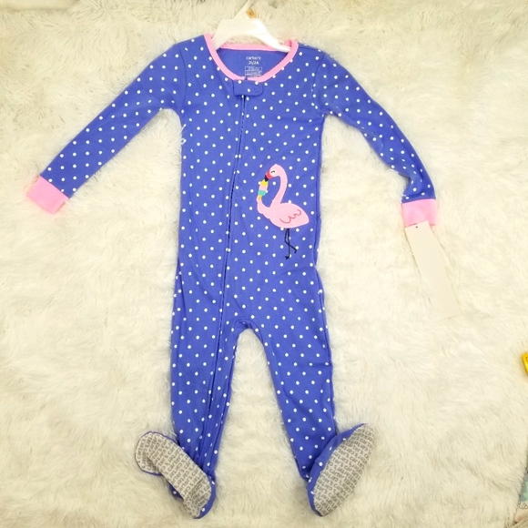 Carter's Flamingo Applique Polka Dotted Footed Pajamas, Toddler Girl's, 2T - Picture 2 of 4